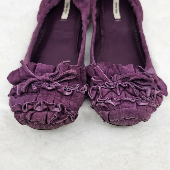 MIU MIU purple leather suede ruffle toe flats 35.5 - Picture 6 of 9